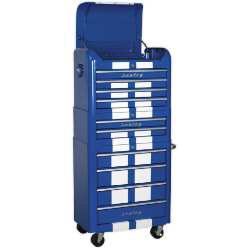 Loops Retro 10 Drawer Topchest Mid Box & Rollcab Bundle - Locking - BB Slides - Blue