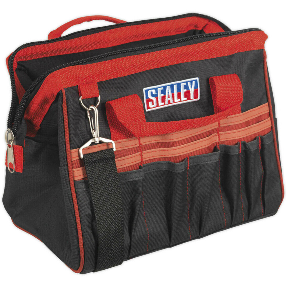 300 x 200 x 255mm STRONG Tool Bag - RED - Multiple Pocket Padded Base Storage