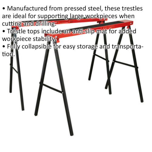 Loops PAIR Fold Down Trestles - 100kg Capacity Each - 995mm Width - Pressed Steel 1