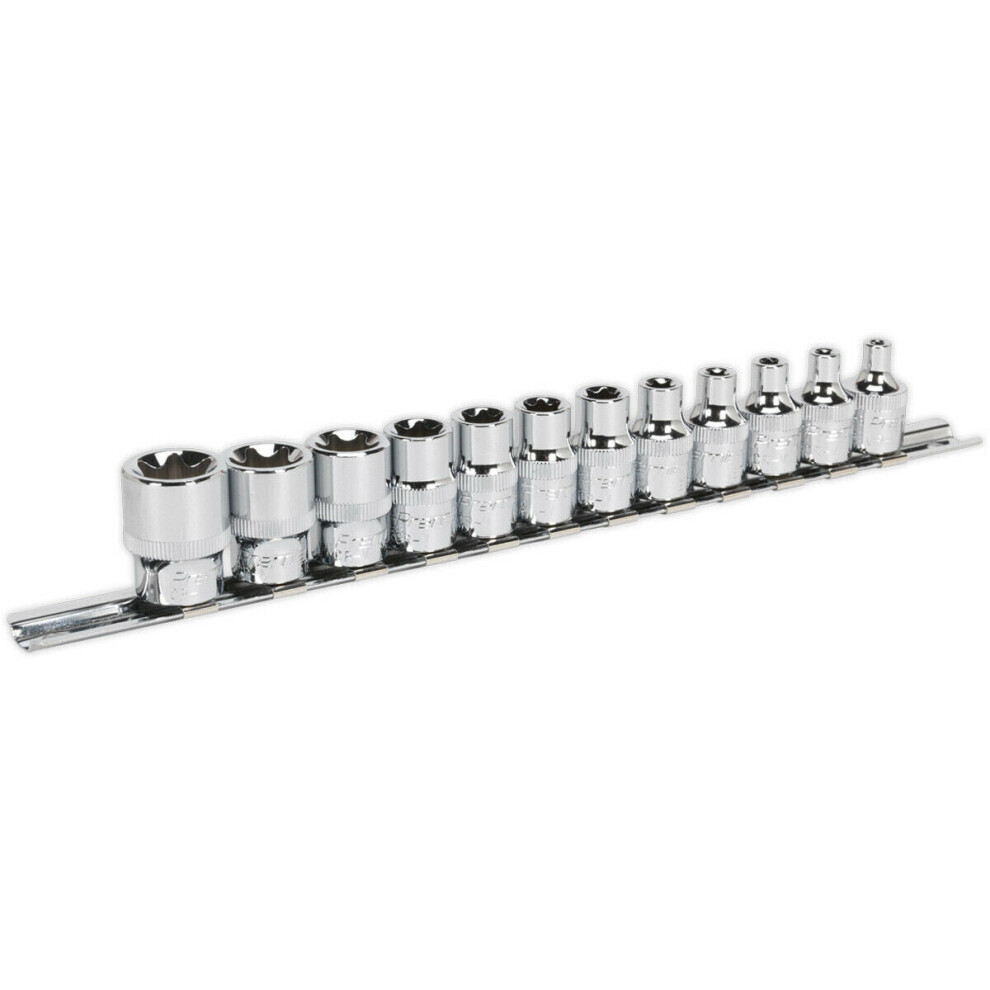 12 Pack Trx Star Female Socket Set - 3/8" Square Drive - E4 To E20 Torx Knurled 5056524247785