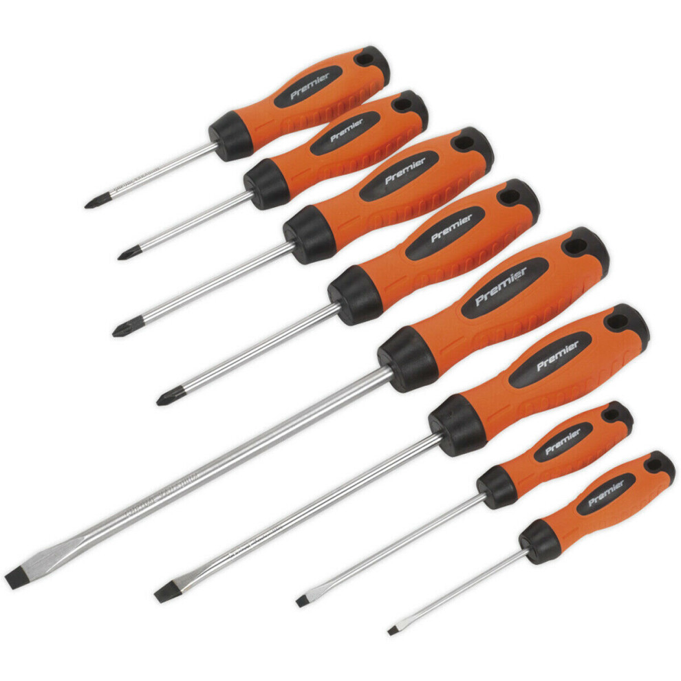 Loops 8 Pack - Hi-Vis Screwdriver Set - Slotted Phillips Pozi Premium Drivers Orange