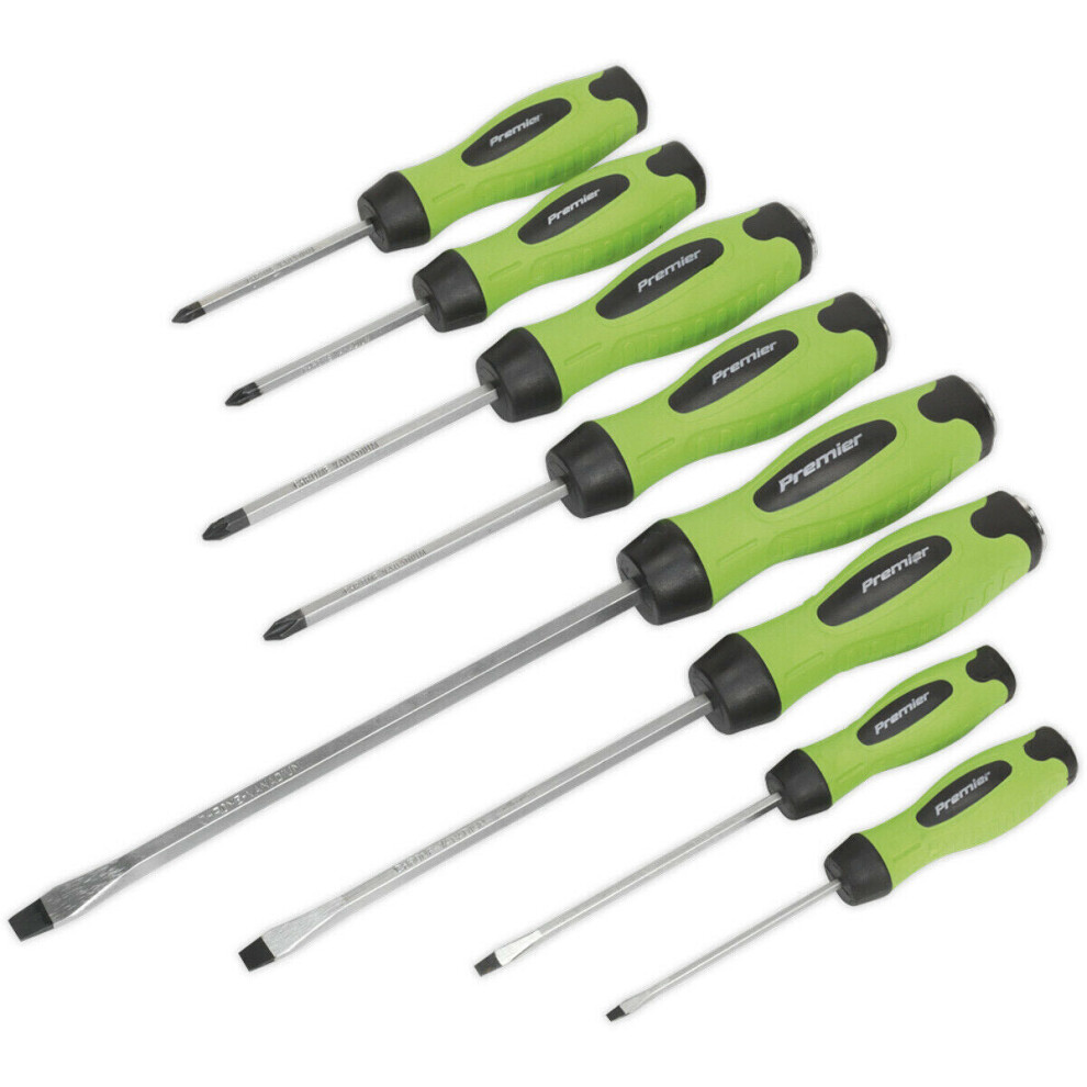 8 PACK - Hi-Vis Green Hammer Through Screwdriver Set - Hammer Strike Chisel Cap