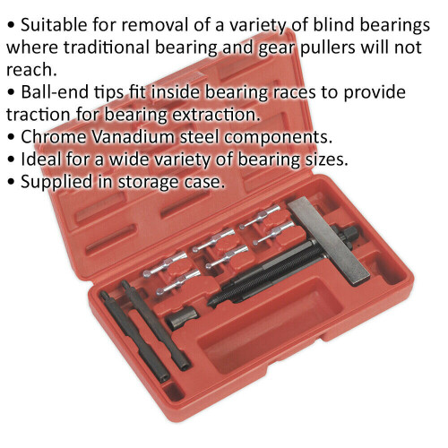 Loops 10 Piece Blind Bearing Removal Tool Kit - Ball-End Tips - Steel Components 1