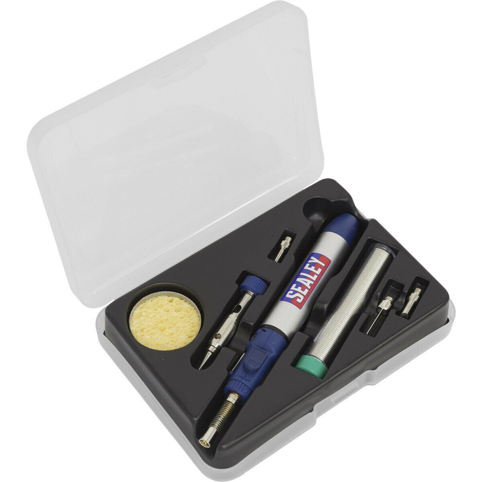 7pc Mini Butane Soldering Blow Torch Set - Adjustable Tips & Stand - 1300ÂC Heat
