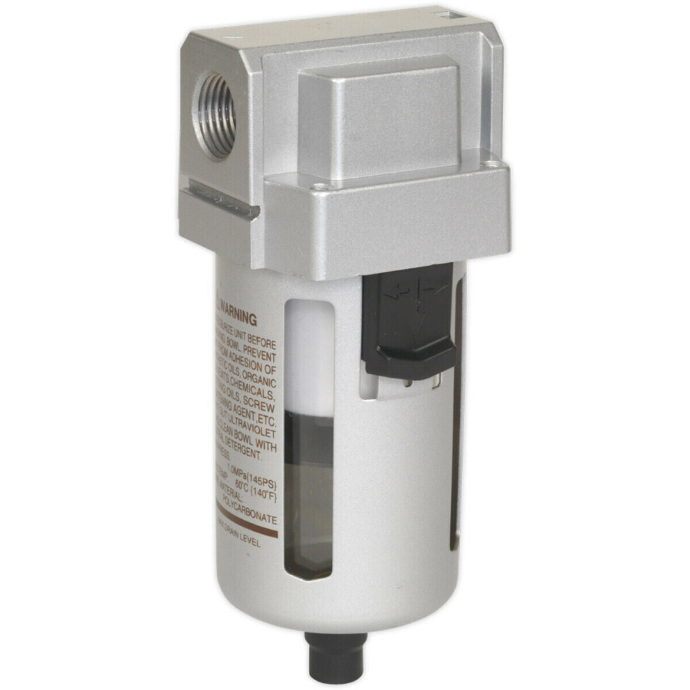 High Flow Workshop Air Supply Filter - 1/" Bsp - 135Cfm Max Airflow - Auto Drain 5056581908773