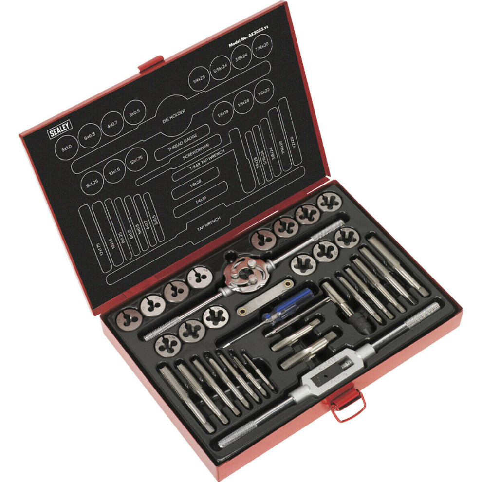 33pc Metric & Imperial Tap & Split Die Set - Manual Bar & Socket Threading Tool