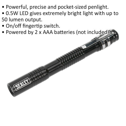 Loops 0.5W LED Aluminium Penlight - 2 x AAA Battery Powered - Pocket Sized Torch 1