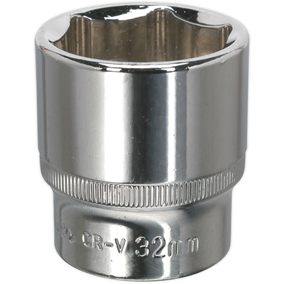 32mm Forged Steel Drive Socket - 1/2" Square Drive - Polished Chrome Vanadium