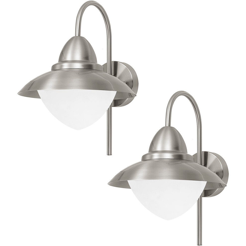 Loops 2 Pack Ip44 Outdoor Wall Stainless Steel Opal Fisherman 60W E27 Lamp Light