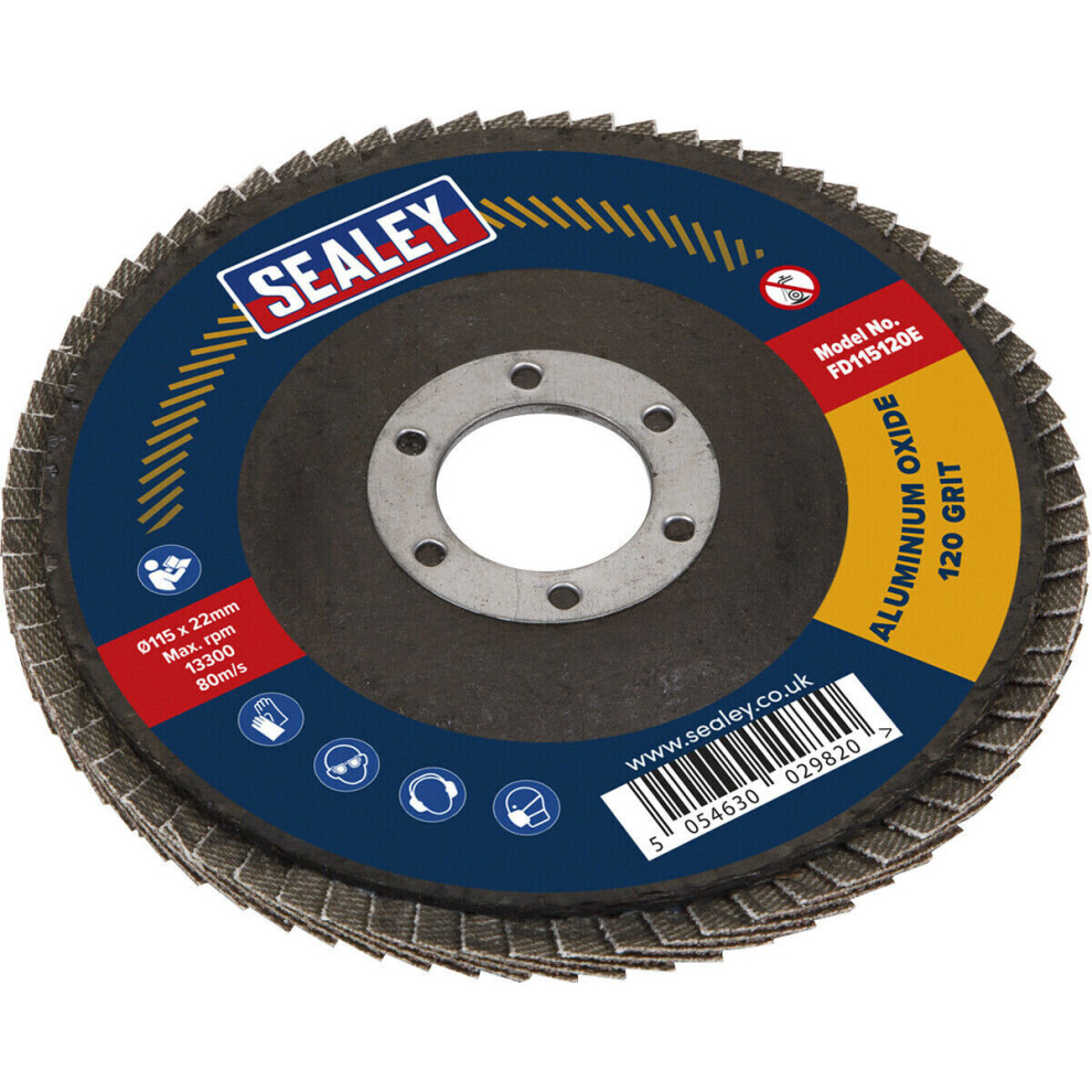 115mm Aluminium Oxide Flap Disc - 22mm Bore - Depressed Centre Disc - 120 Grit