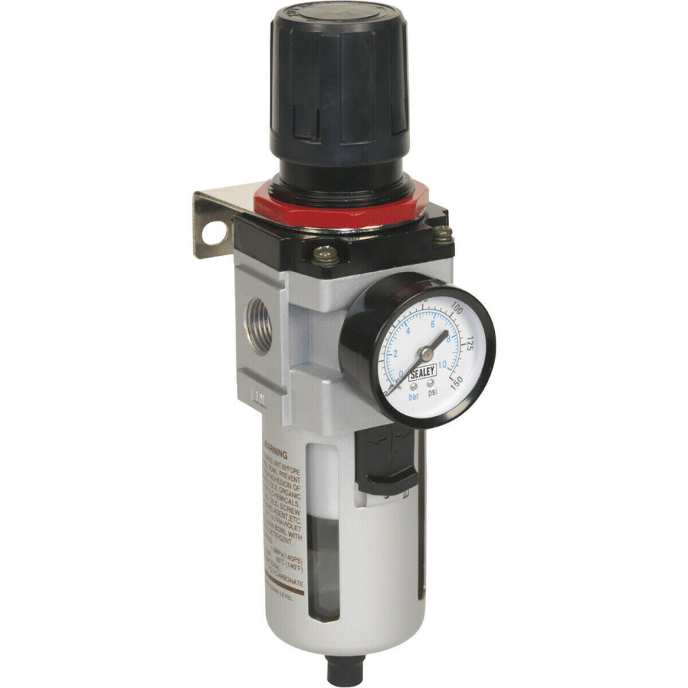 Workshop Air Filter & Regulator - Pressure Gauge - 1/2" BSP - Wall Bracket