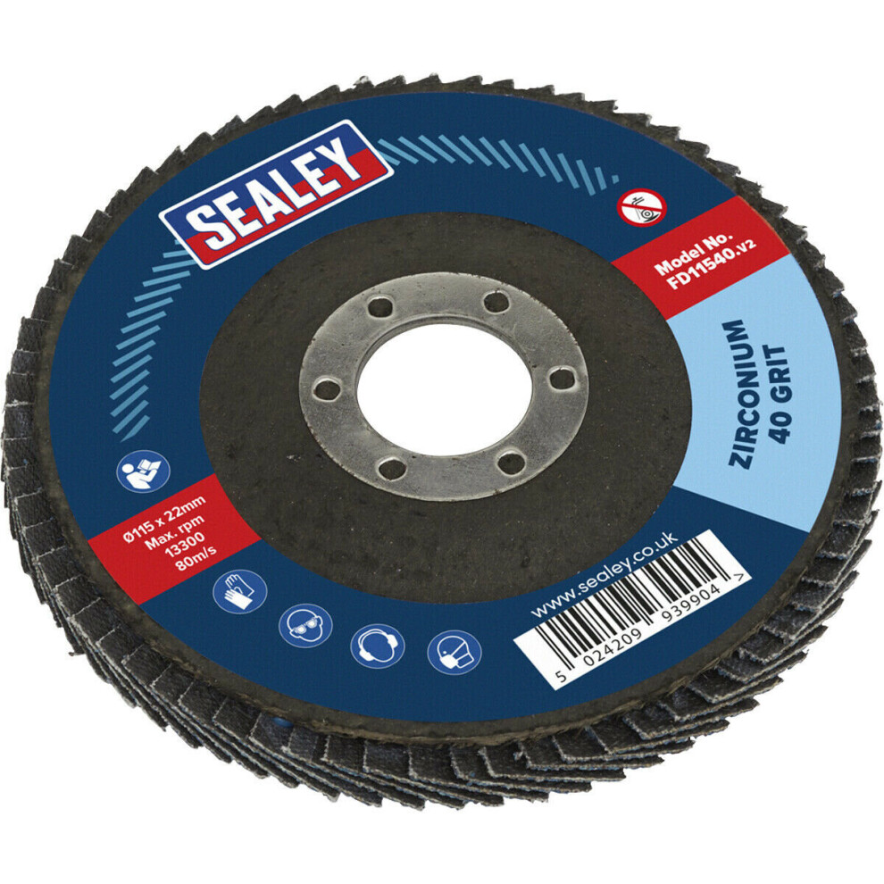 Loops 115Mm Zirconium Flap Disc - 22Mm Bore - Depressed Centre Disc - 40 Grit