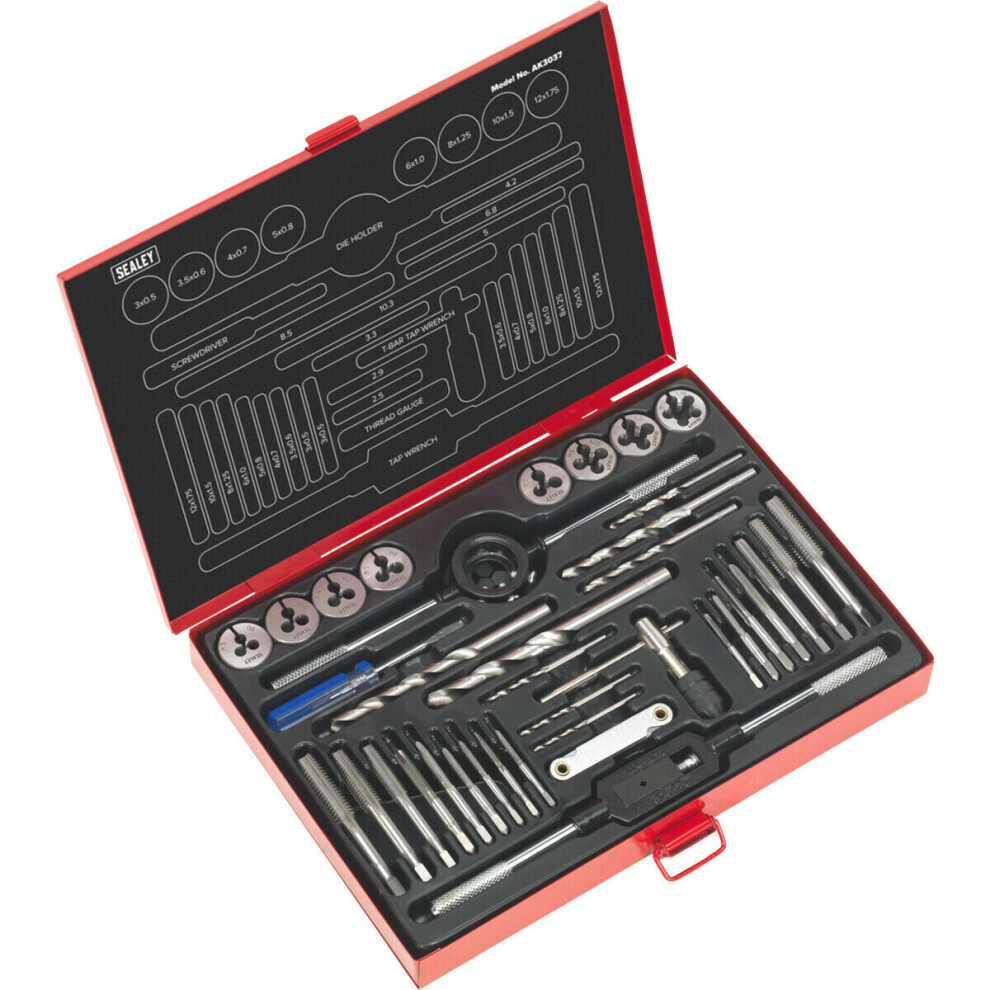 37pc Metric Tap & Split Die Set - M3 to M12 - Manual Bar & Socket Threading Tool