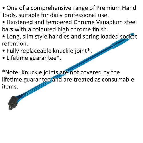 Loops 600mm Breaker Pull Bar - Replaceable 1/2" Sq Drive Knuckle - Blue Chrome Finish 1