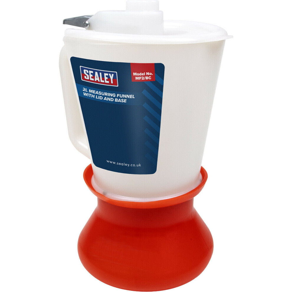 2 Litre Measuring Funnel - Lid & Base - Lever Action - Metal Sieve - Graduations