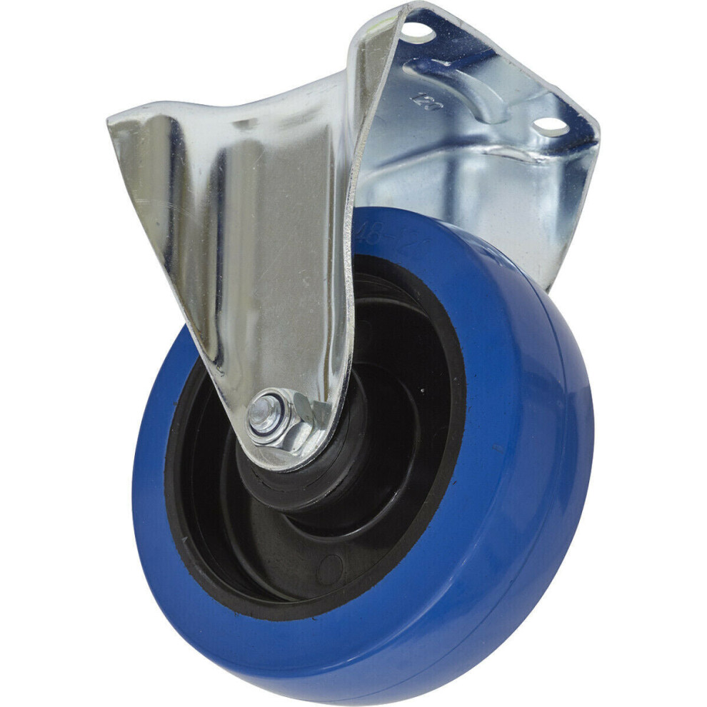 160mm Fixed Plate Castor Wheel - Heavy Duty Polymer & Elastic - 46mm Tread