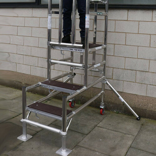 Loops 4 Tread Mobile Telescopic Podium Step Ladder 1.2m Tall Work Platform Safety Cage 2