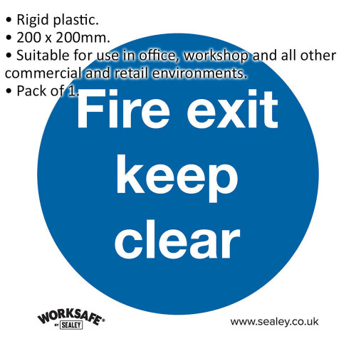 Loops 1x FIRE EXIT KEEP CLEAR Health & Safety Sign - Rigid Plastic 200 x 200mm Warning 1