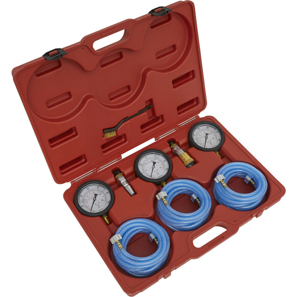 Air Brake Test Gauge Set - Three Gauges - 5m Hoses - M16 x 1.5mm Adaptor - Case