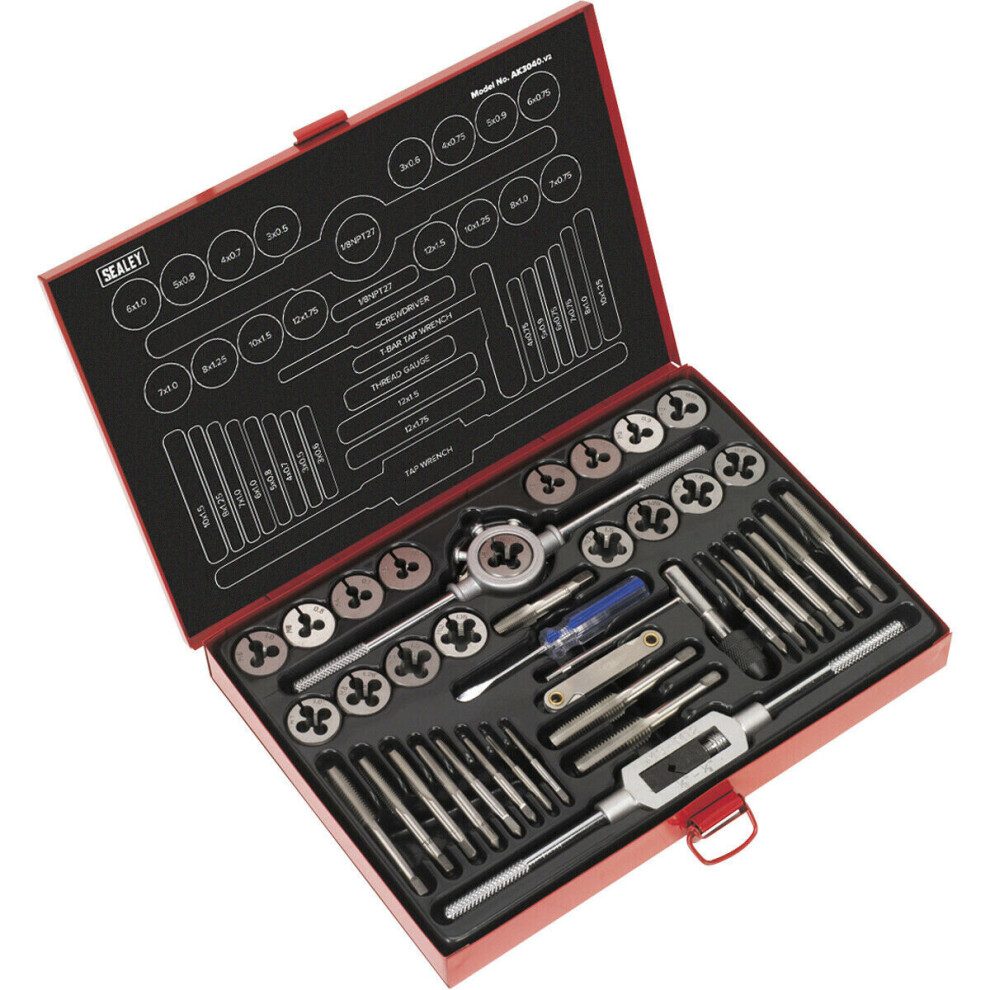 40pc Metric Tap & Split Die Holder Set M3 to M12 - Manual Bar & Socket Threading