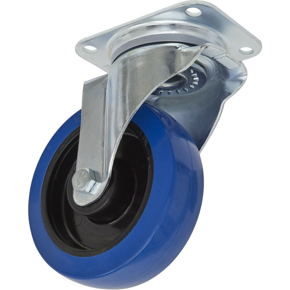 160mm Swivel Plate Castor Wheel - 46mm Tread - Non-Marking Polymer & Elastic