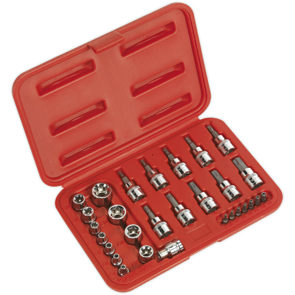 Loops 29Pc Trx Star Socket & Security Bit Set - 1/4" & 3/8" Square Drive Male & Female