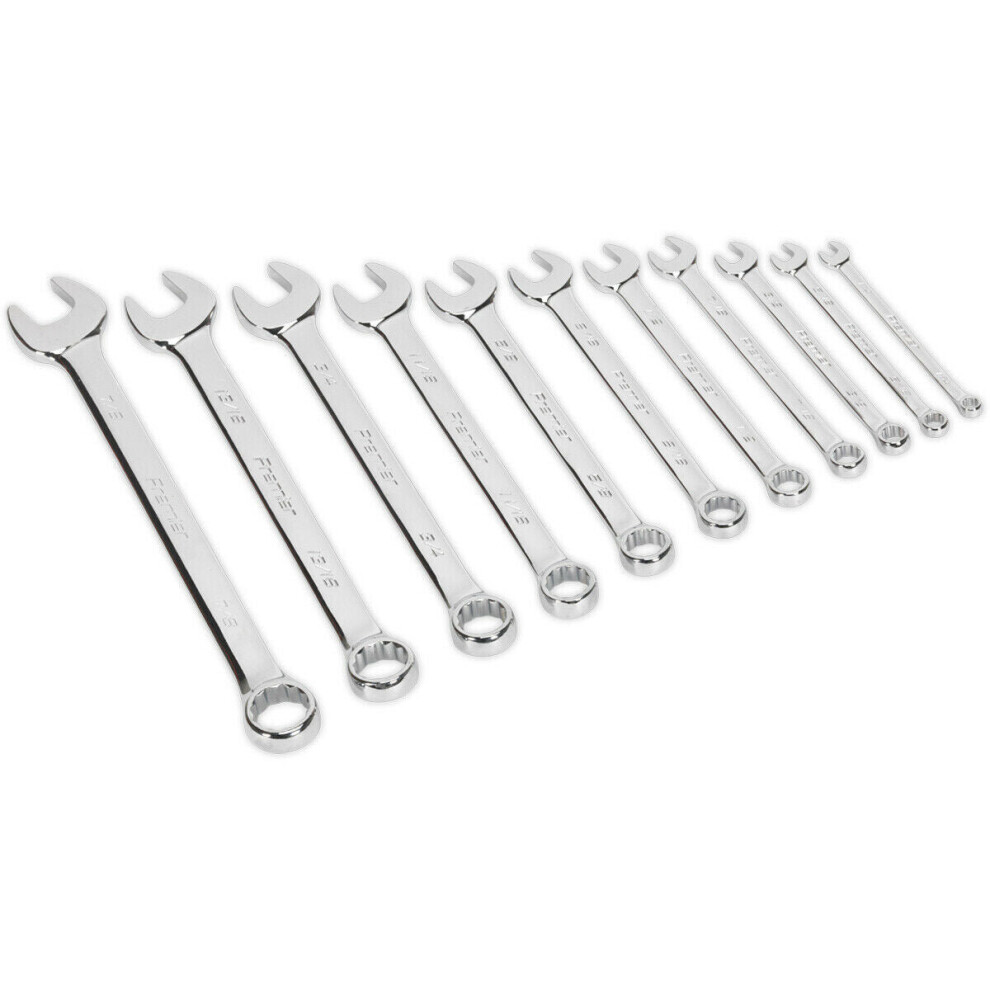 11pc Combination Hand Spanner Set - 1/4" to 7/8" Imperial 12 Point Socket Wrench