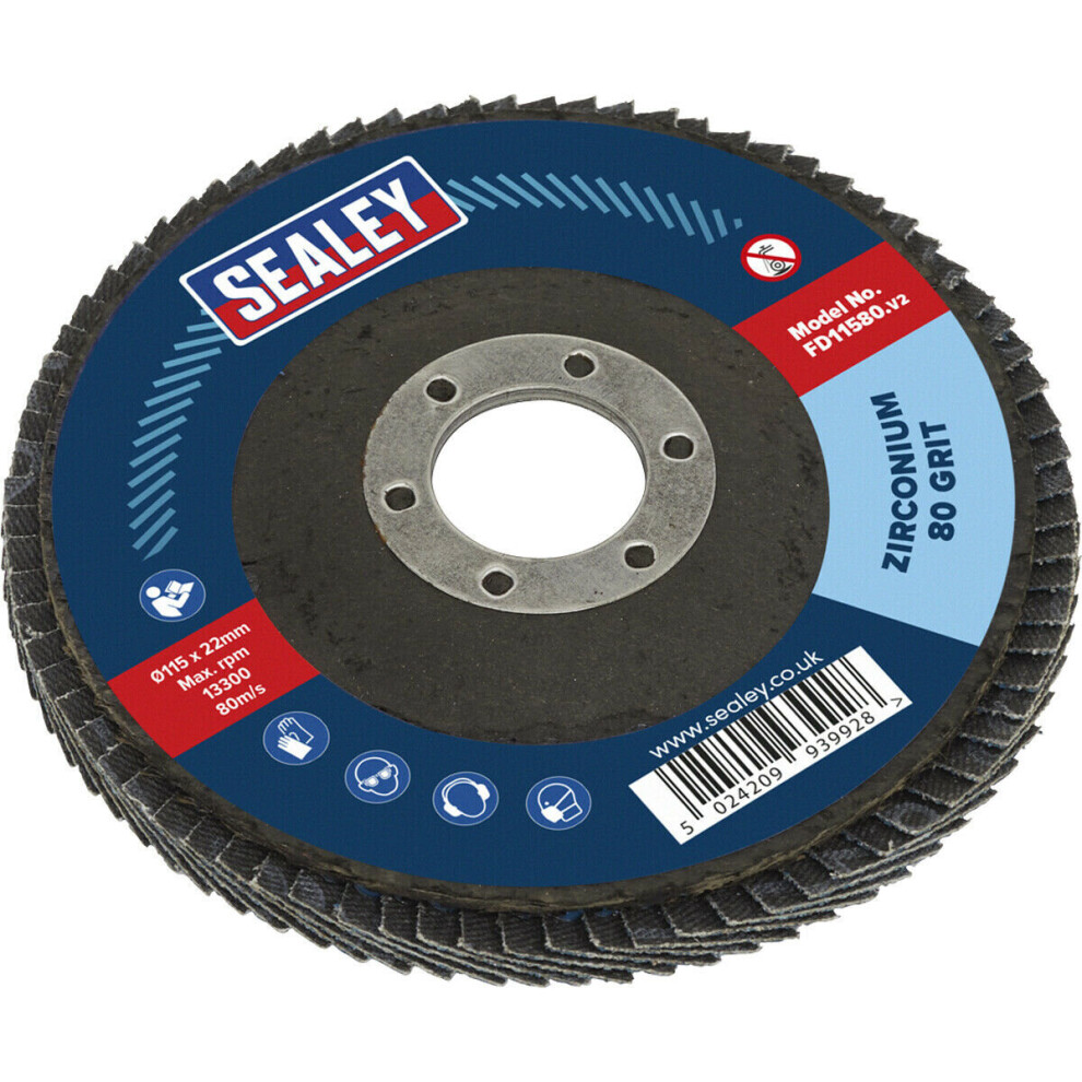 115Mm Zirconium Flap Disc - 22Mm Bore - Depressed Centre Disc - 80 Grit 5056524275962
