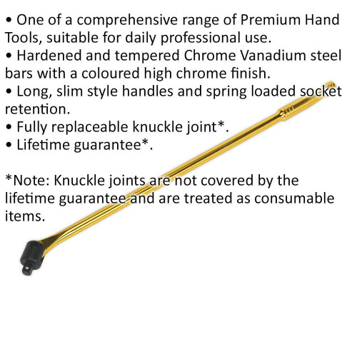 Loops 600mm Breaker Pull Bar - Replaceable 1/2" Sq Drive Knuckle - Gold Chrome Finish 1