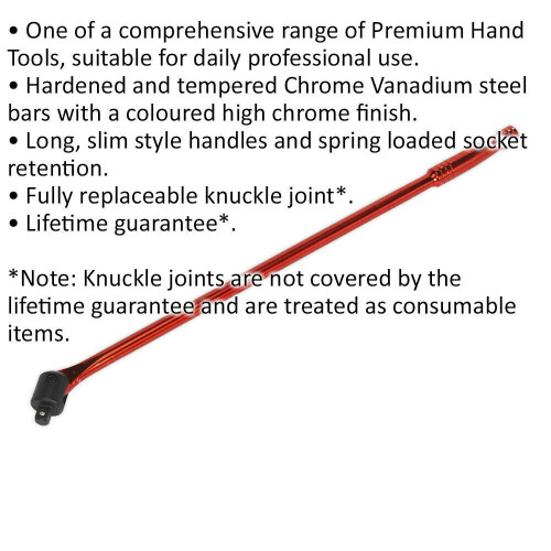 Loops 600mm Breaker Pull Bar - Replaceable 1/2" Sq Drive Knuckle - Red Chrome Finish 1
