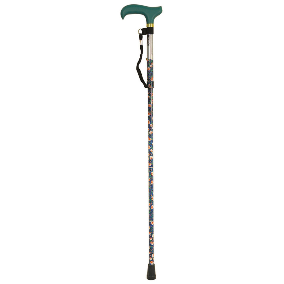 Deluxe Ambidextrous Foldable Walking Cane - 5 Height Settings - Emerald Floral