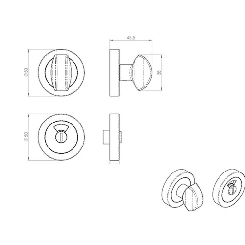Loops Thumbturn Lock And Release Handle With Indicator 50mm Dia Polished Brass 2