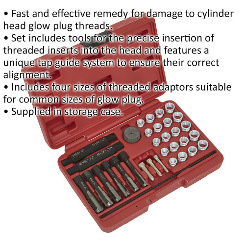 Loops 33 Piece Glow Plug Thread Repair Set - 4 Sizes of Threaded Adaptors - 6 Taps 1