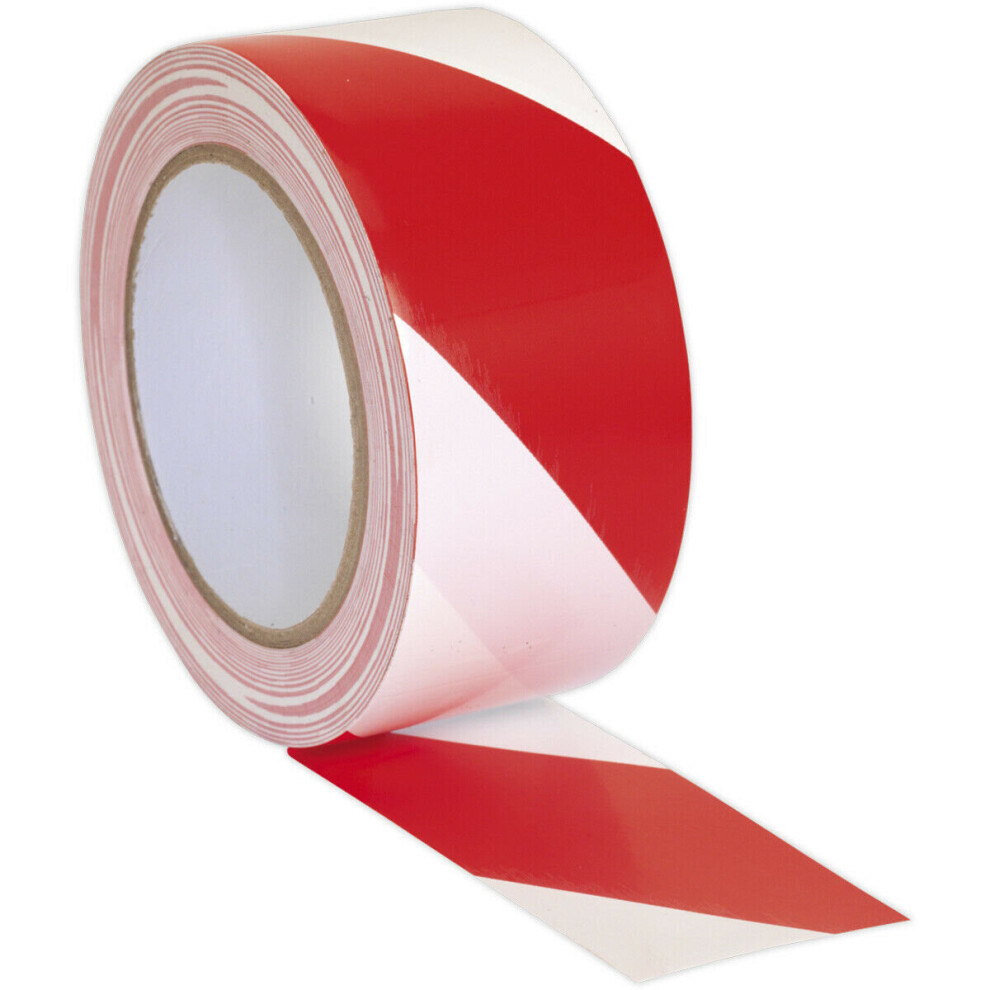 50Mm X 33M Red & White Adhesive Warning Tape - Hazard Safety Marking Corden 5056524281321
