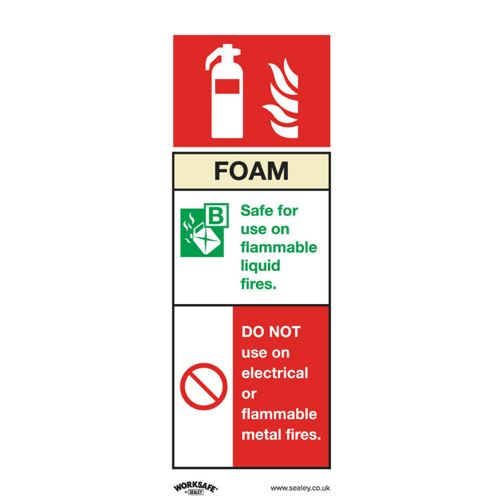 1x FOAM FIRE EXTINGUISHER Safety Sign - Rigid Plastic 75 x 210mm Warning