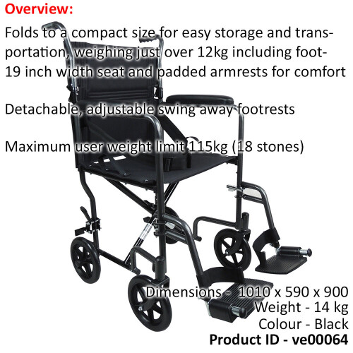 Loops Lightweight Steel Compact Attendant Propelled Transit Wheelchair - Hammered Grey 1