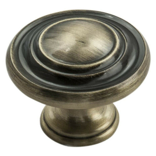 Loops Round Ringed Pattern Door Knob 32mm Diameter Antique Burnished Brass Handle 1