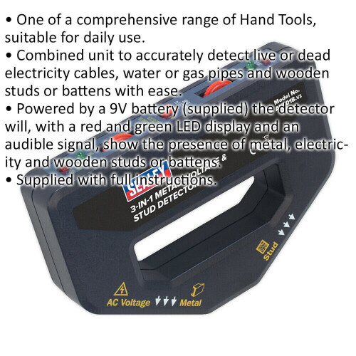 Loops 3-in-1 Metal Voltage & Stud Detector Tool - LED Display - 9V Battery Powered 1