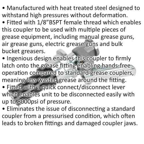 Loops Quick Connect Grease Coupler - Heat Treated Steel - 1/8" BSPT Female Thread 1