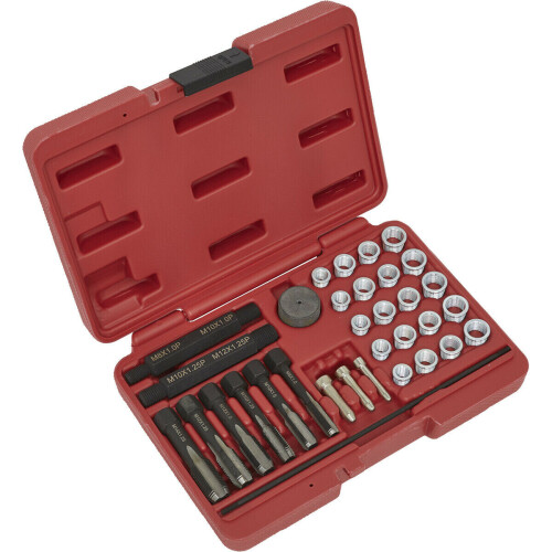 Loops 33 Piece Glow Plug Thread Repair Set - 4 Sizes of Threaded Adaptors - 6 Taps