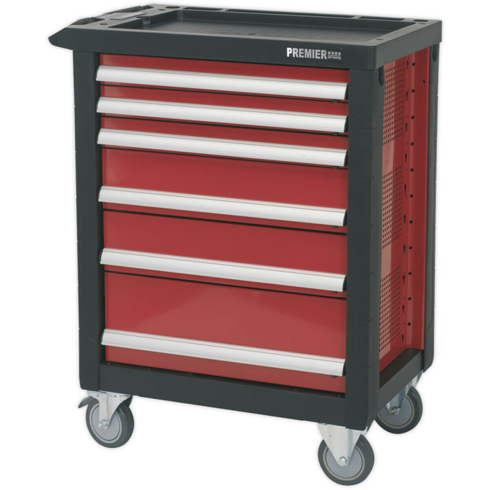 765 x 465 x 960mm 6 Drawer RED Portable Tool Chest Locking Mobile Storage Box