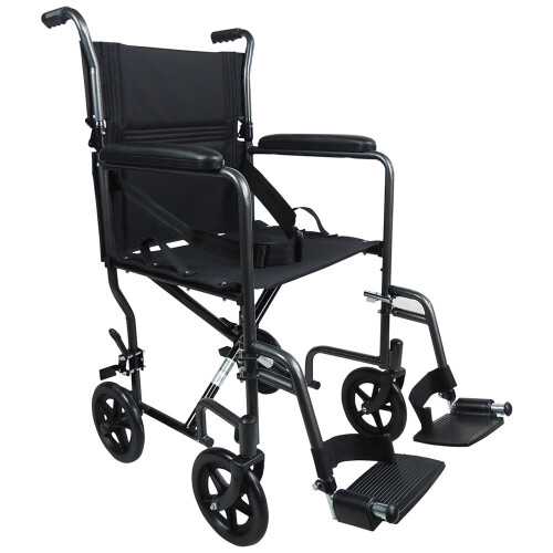 Loops Lightweight Steel Compact Attendant Propelled Transit Wheelchair - Hammered Grey