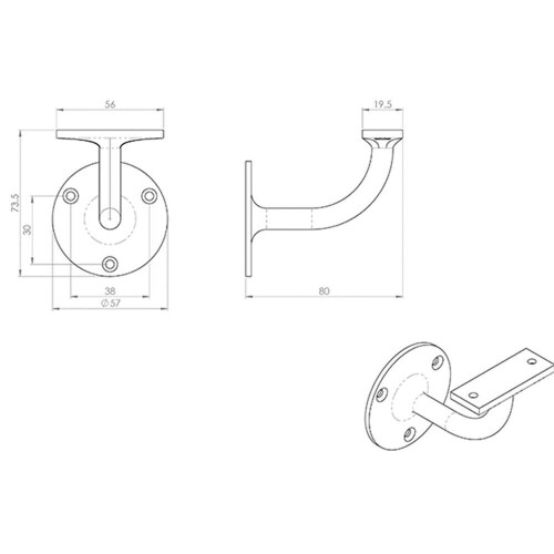 Loops Heavyweight Handrail Bannister Bracket 80mm Projection Polished Chrome 2