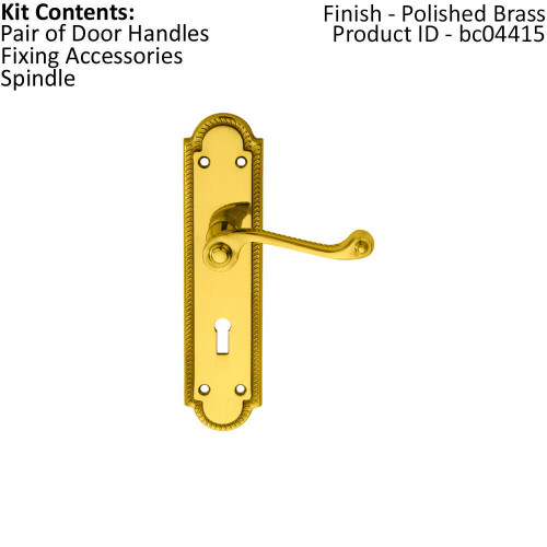 Loops PAIR Reeded Scroll Handle on Shaped Lock Backplate 205 x 49mm Polished Brass 1