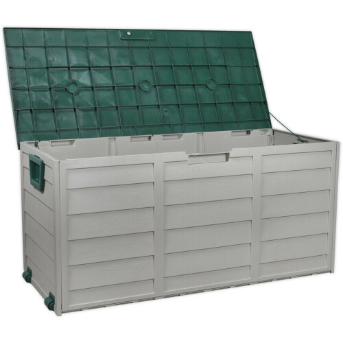 Loops Outdoor Storage Box - Heavy Duty PP Plastic - Fully Weatherproof - Hinged Lid