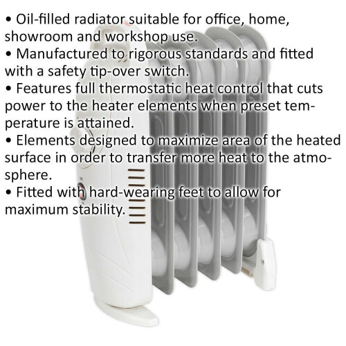 Loops 800W 6 Element Mini Oil-Filled Radiator - Thermostat Control - Auto Shut Off 1