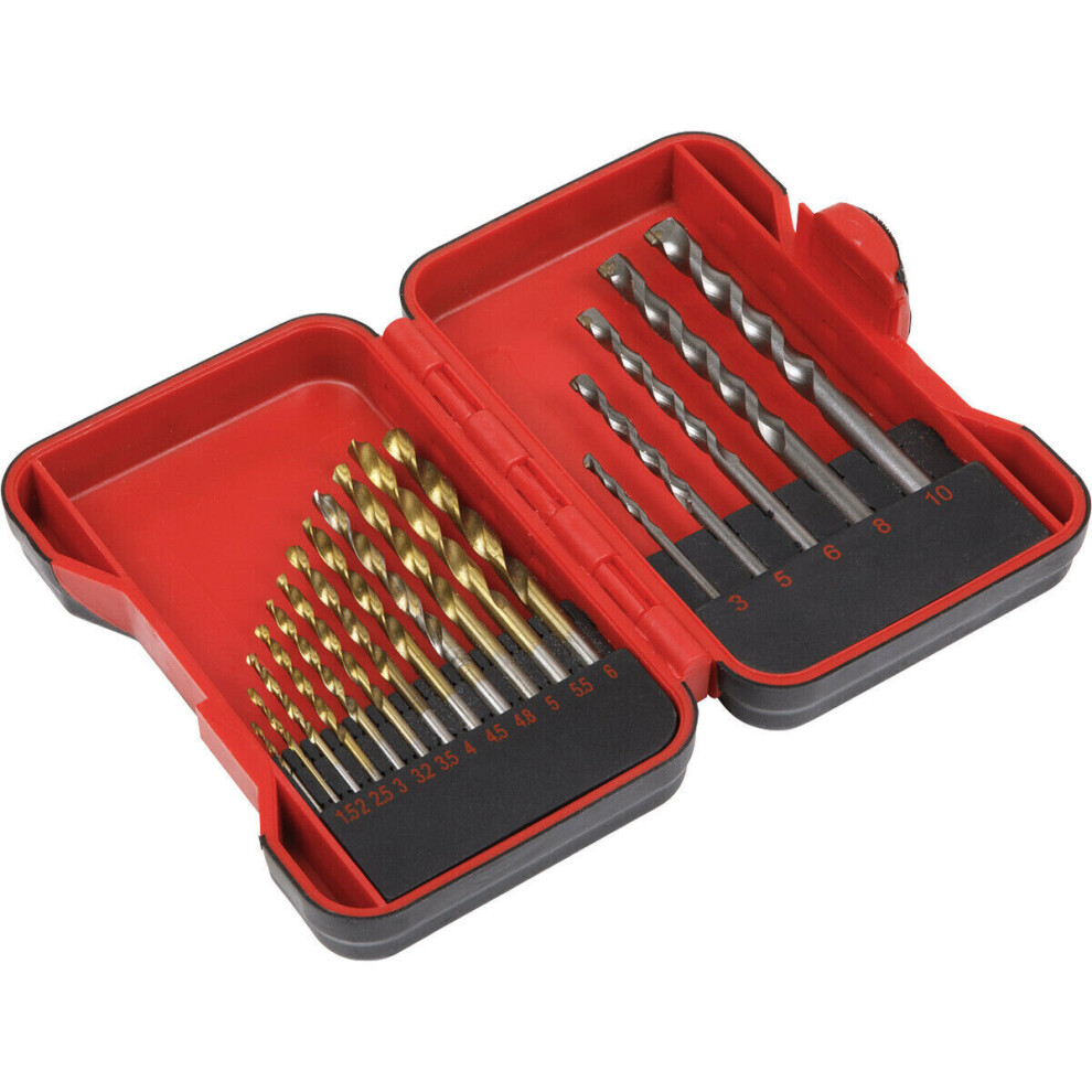 17 Piece Drill Bit Set - 12 Titanium Coated HSS & 5 Tungsten Steel Masonry Bits