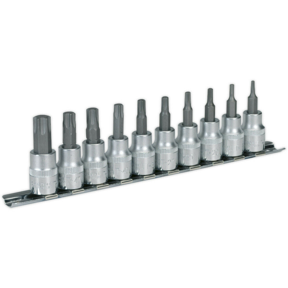 10 PACK TRX Star Socket Bit Set - 3/8" Square Drive - T10 to T50 TORX Knurled