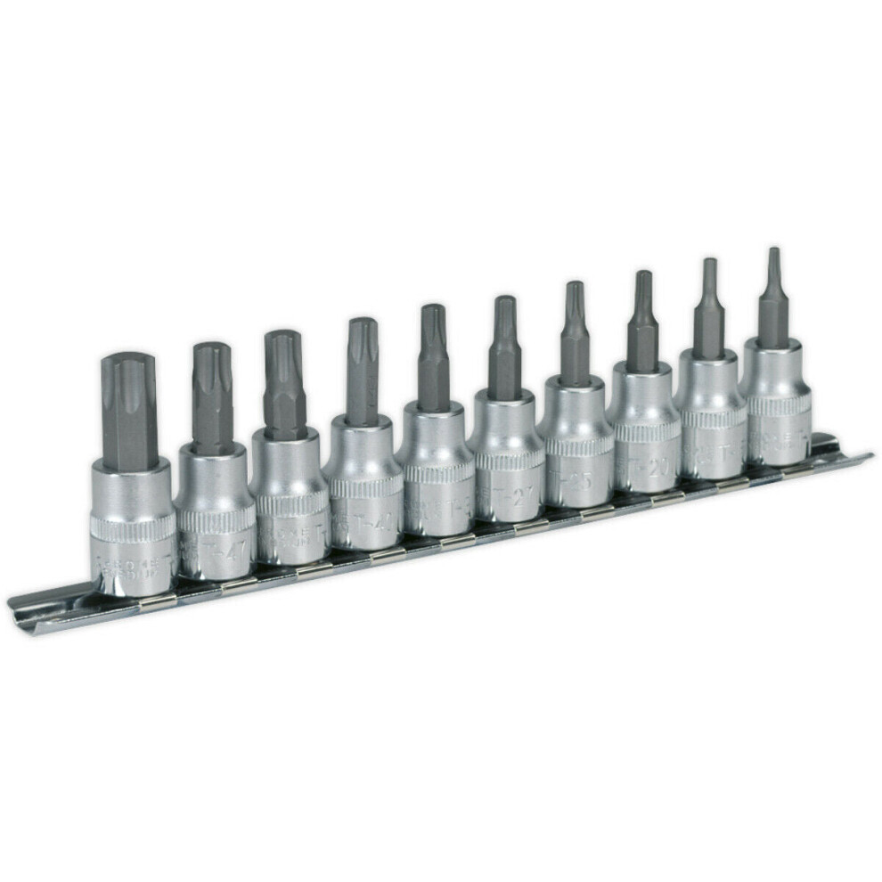 10 Pack Trx Star Socket Bit Set - 3/8" Square Drive - T10 To T50 Torx Knurled
