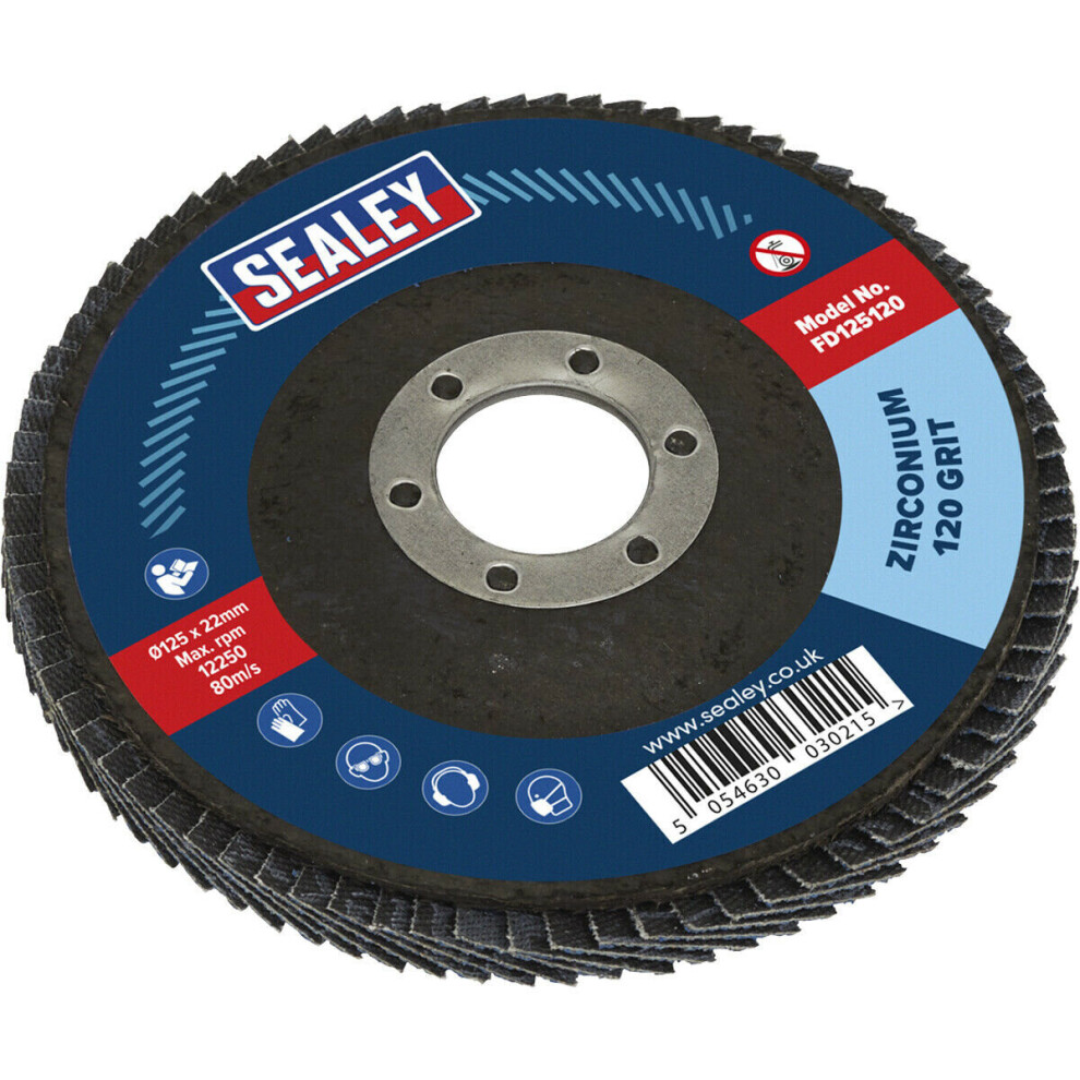 Loops 125Mm Zirconium Flap Disc - 22Mm Bore - Depressed Centre Disc - 120 Grit